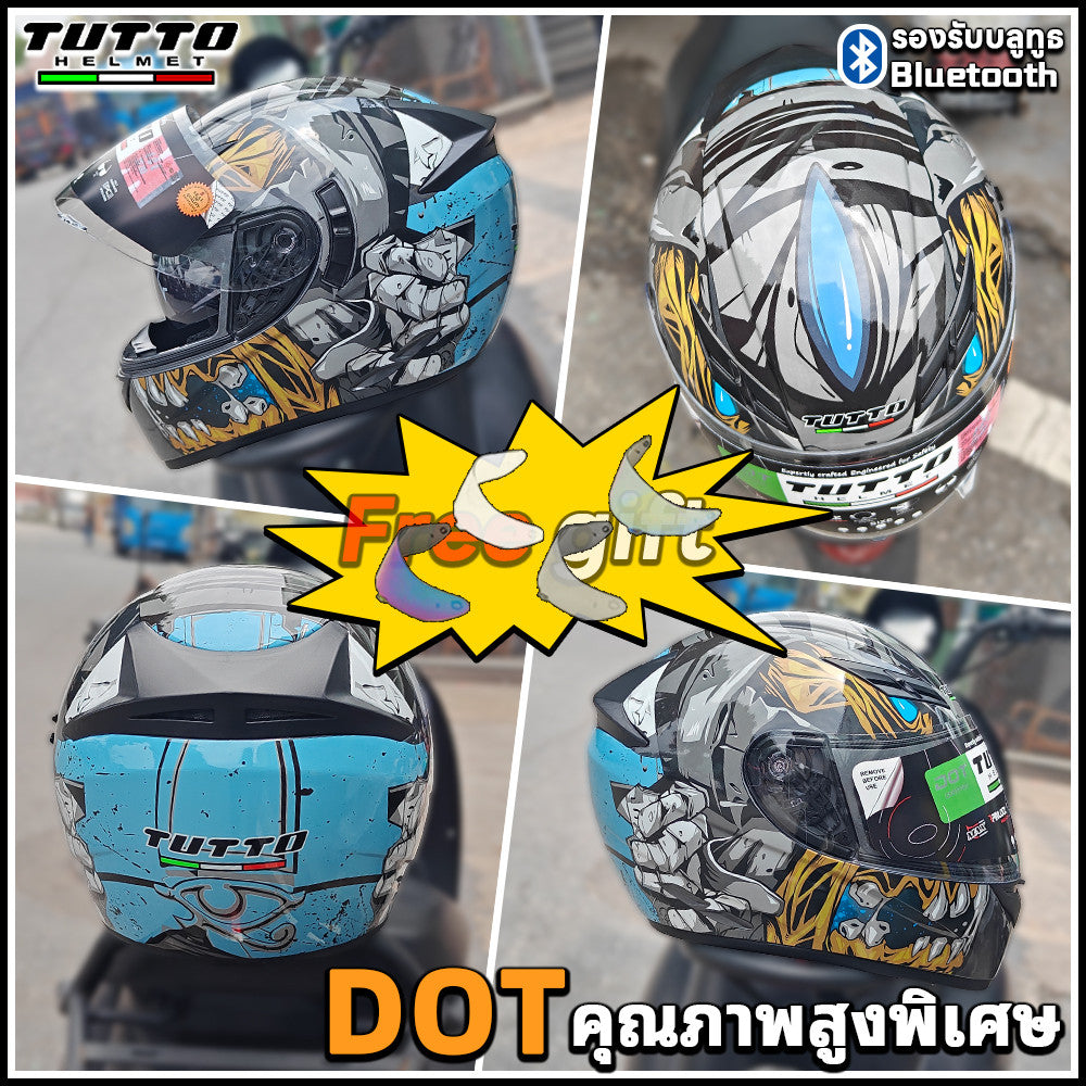 TUTTO ส่งของแถมชิวหน้าฟรี มูลค่า200฿ หมวกกันน็อคเต็มใบ ตุ๊ดTUTTO K3หมวกกันน๊อค รถจักรยานยนต์ แว่น2ชั้น ชิวใส